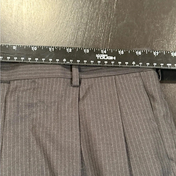 🍀2/$22 Axist 34x32 Pleated Front Pinstriped Cuffed Hem Black Dress Pants Mens - Picture 11 of 12